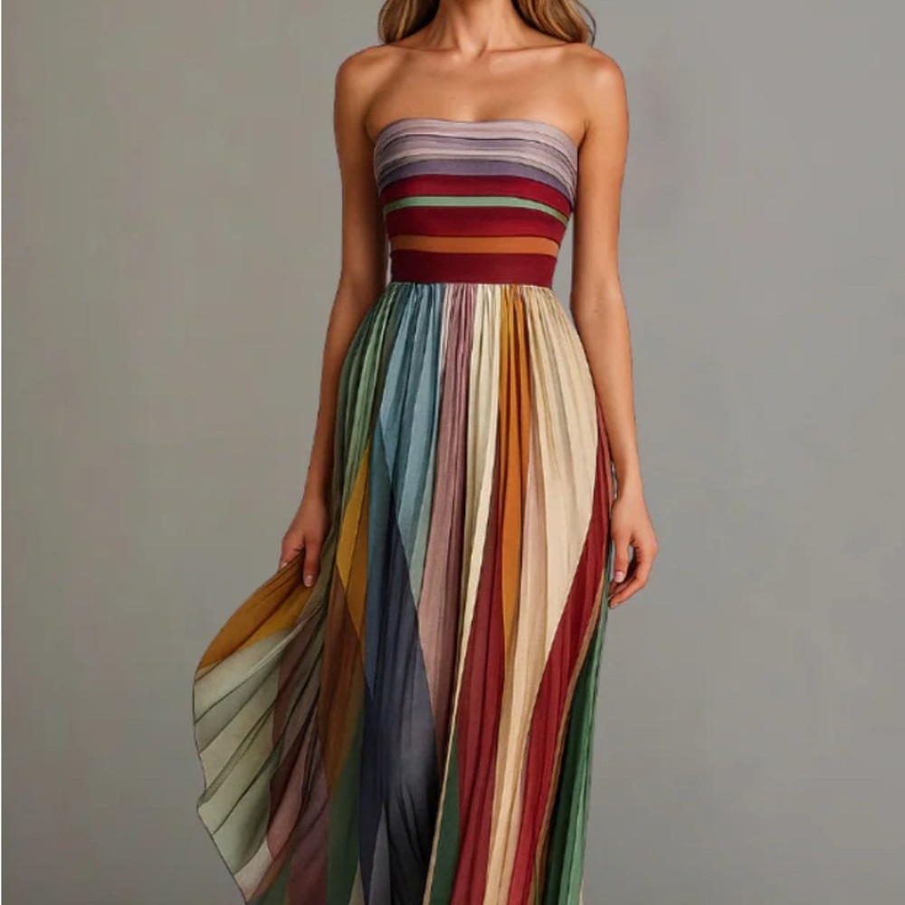 Nina Multicolor Strapless Dress NWT